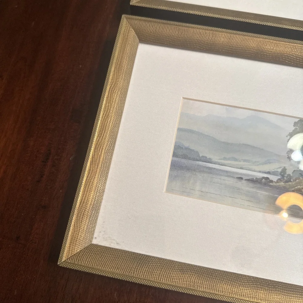 Pottery Barn Framed Landscape Art Print Gold Finish Wood Frame Wall Set of 2